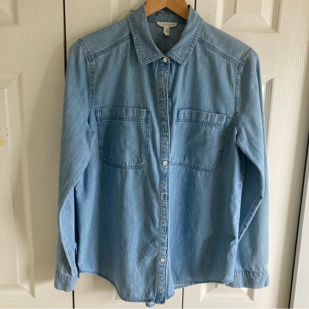 EILEEN FISHER Organic Cotton Denim Chambray Shirt Size S